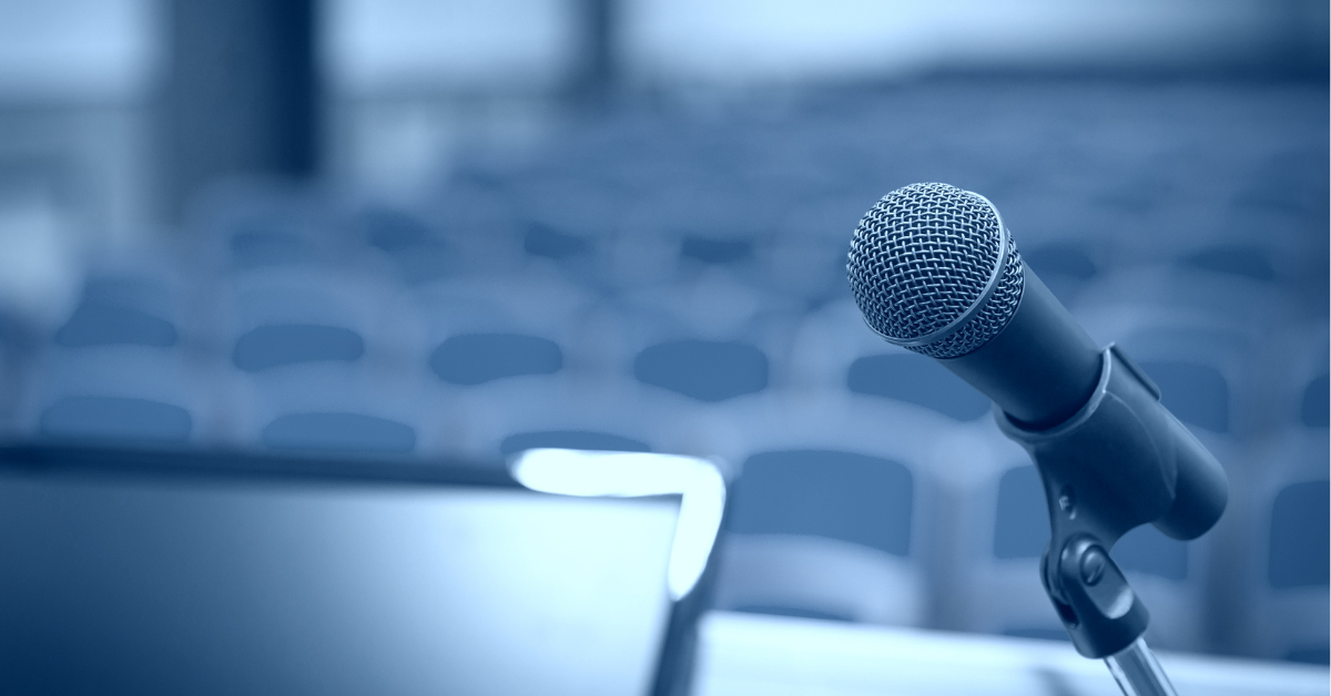 Microphone set up for a conference or speaker presentation.